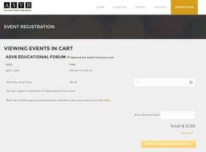 ASVB Event Shopping Cart page
