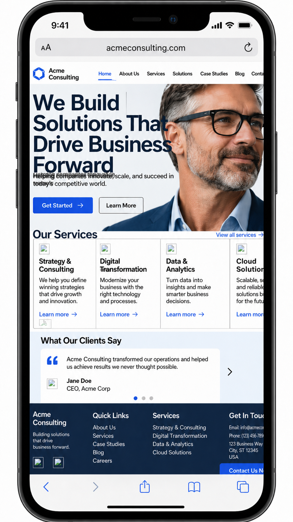 Mobile version of broken webpage